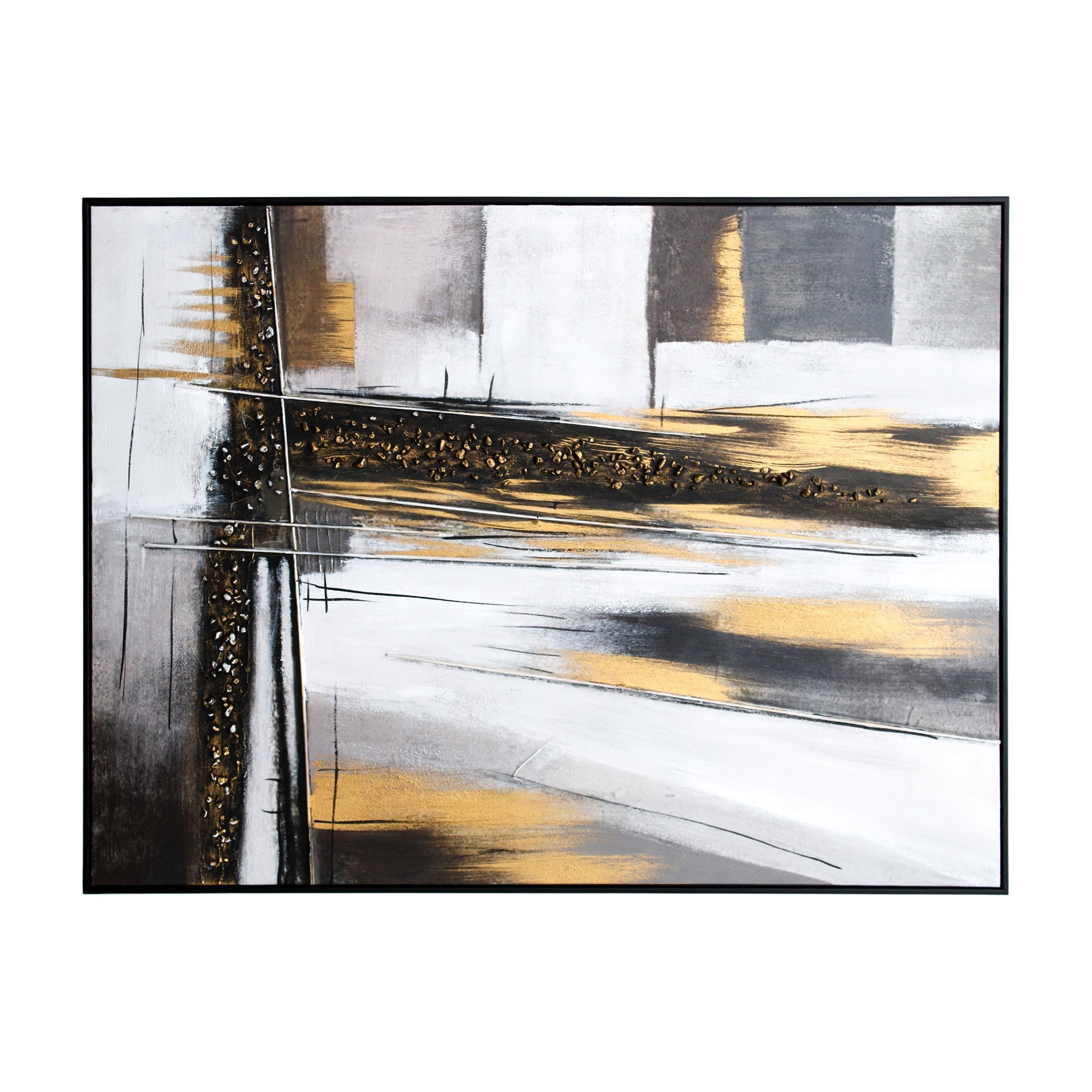 Abstract Canvas in Monochrome Tones with Gold Accents